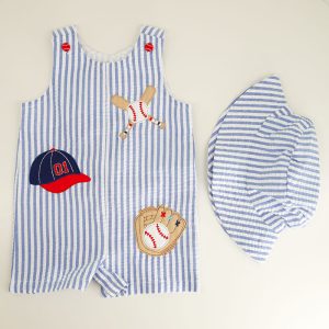 Infant 3 Baseball Applique Romper and Hat Set