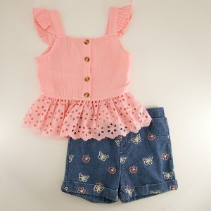 Toddler Peplum Eyelet Top and Embroidered Shorts