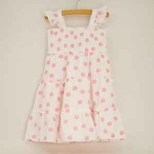 Toddler Flower Embroidered Smock Gauze Dress