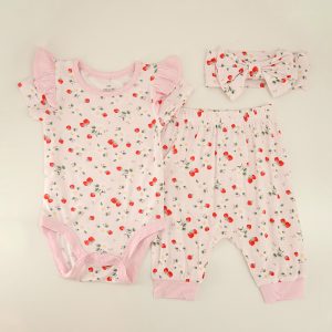 Infant Strawberry Knit Pink Jogger Set