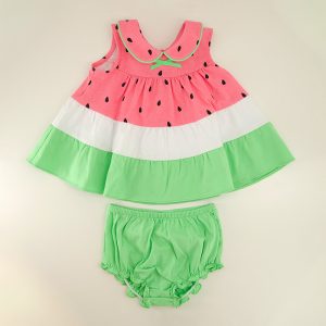 Infant Watermelon Knit Colorblock Bloomer Dress