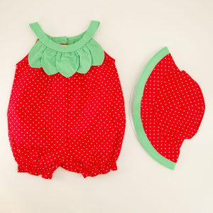 Infant Petal Strawberry Romper and Hat Set