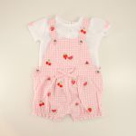 Infant Pink Fruit Embroidered Shortall Set