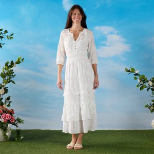Embroidered Smocked Waist White Dress