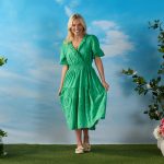 Eyelet Green Ruffle Midi Dress