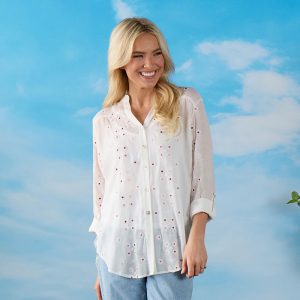 Embroidered Flower White Shirt
