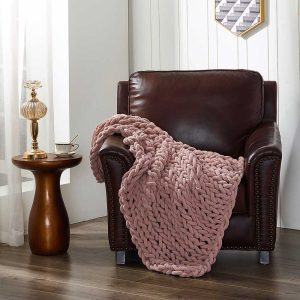 Chenille Knitted Throw – Blush
