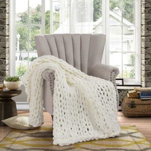 Chenille Knitted Throw – Ivory